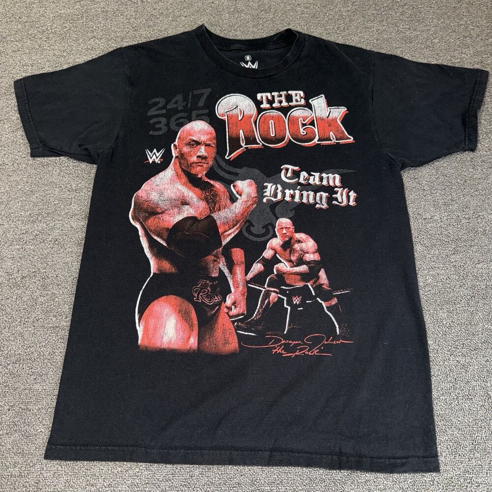 WWE‎ The Rock Shirt Mens Medium Black Pro Wrestling WWF Champion Tour Casual - Picture 2 of 7